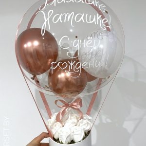 Сет №143 Баблс с розами в шляпной коробке «Милашке Наташке»